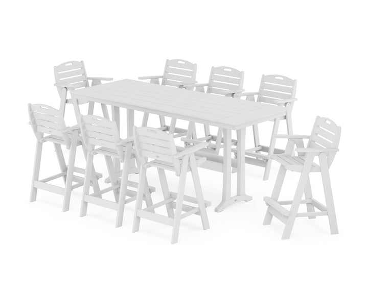 POLYWOOD® Nautical 9-Piece Farmhouse Bar Set with Trestle Legs
