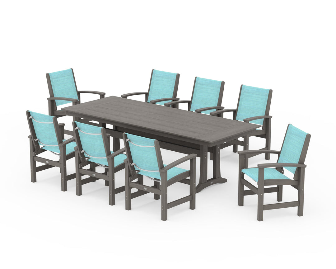 POLYWOOD® Coastal 9-Piece Farmhouse Dining Set with Trestle Legs