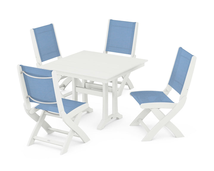 POLYWOOD® Coastal Folding Side Chair 5-Piece Farmhouse Dining Set With Trestle Legs