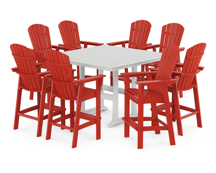 POLYWOOD® Nautical Curveback Adirondack 9-Piece Trestle Bar Set