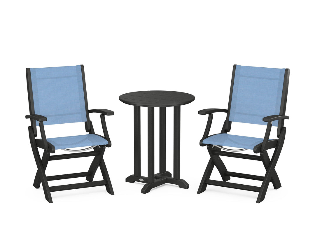 POLYWOOD® Coastal Folding 3-Piece Round Bistro Dining Set