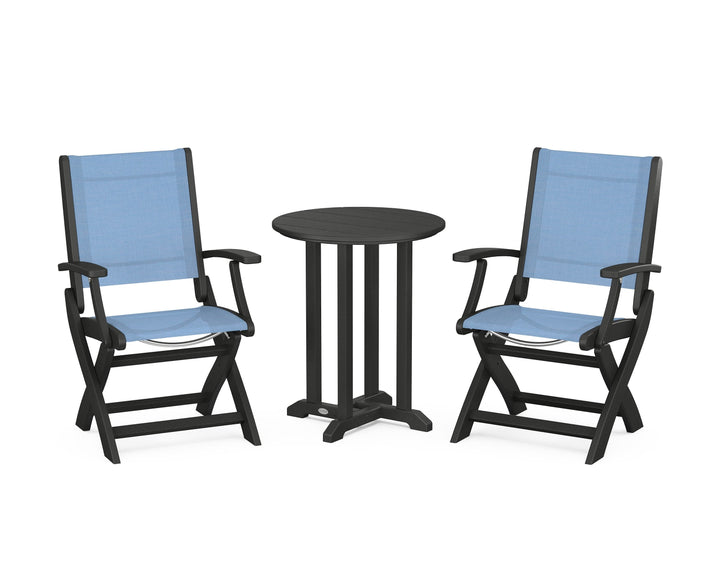 POLYWOOD® Coastal Folding 3-Piece Round Bistro Dining Set