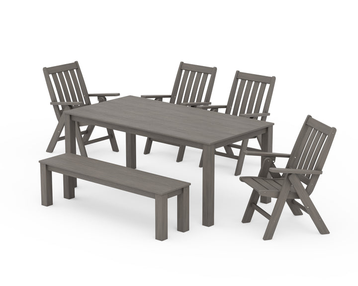 POLYWOOD® Vineyard Folding Chair 6-Piece Parsons Dining Set with Bench