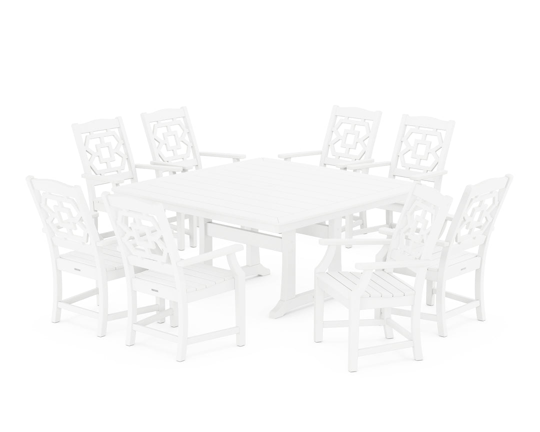 Martha Stewart by POLYWOOD® Chinoiserie 9-Piece Square Dining Set with Trestle Legs
