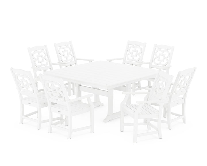 Martha Stewart by POLYWOOD® Chinoiserie 9-Piece Square Dining Set with Trestle Legs
