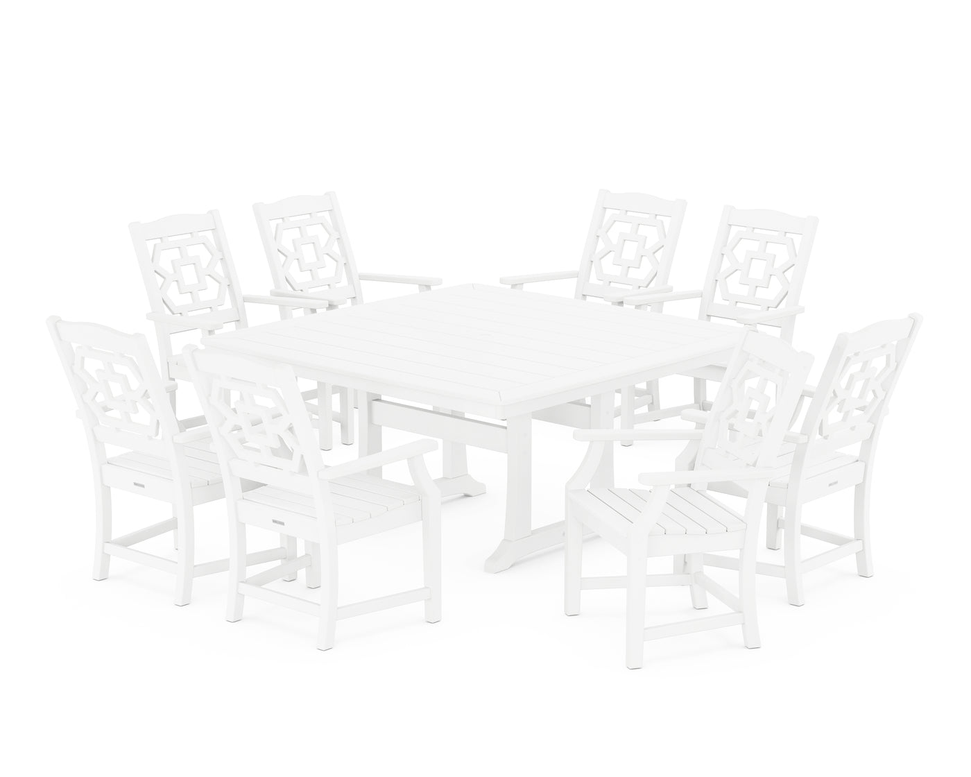 Chinoiserie 9-Piece Square Dining Set with Trestle Legs