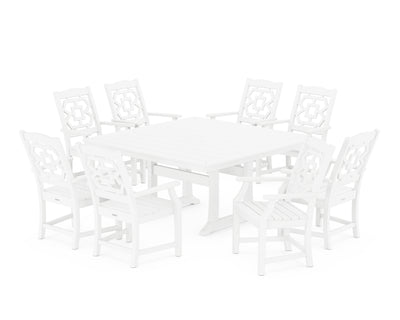 Chinoiserie 9-Piece Square Dining Set with Trestle Legs