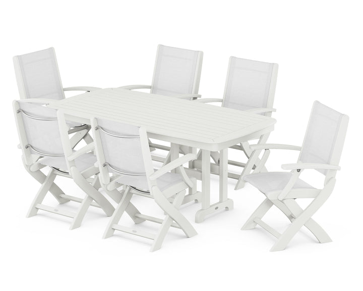 POLYWOOD® Coastal Folding Arm Chair 7-Piece Dining Set
