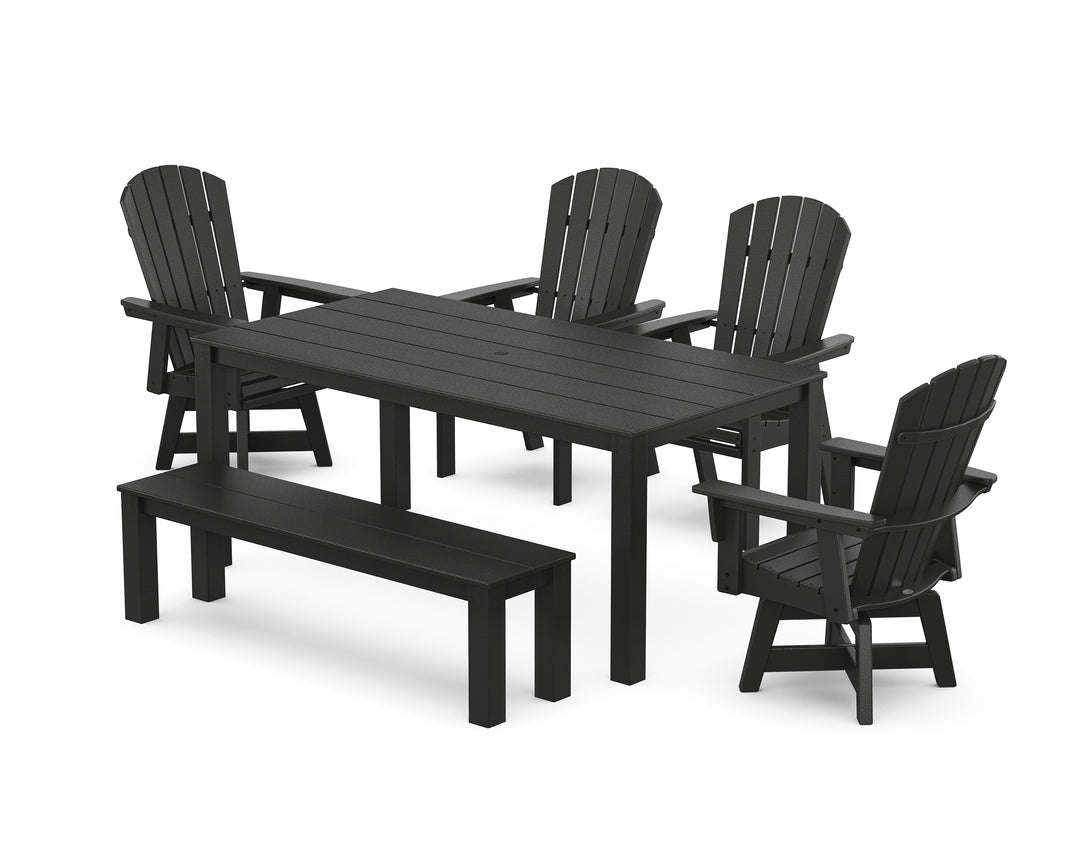 POLYWOOD® Nautical Curveback Adirondack Swivel 6-Piece Parsons Dining Set with Bench