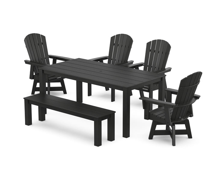 POLYWOOD® Nautical Curveback Adirondack Swivel 6-Piece Parsons Dining Set with Bench