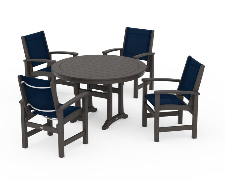 POLYWOOD® Coastal 5-Piece Round Dining Set with Trestle Legs