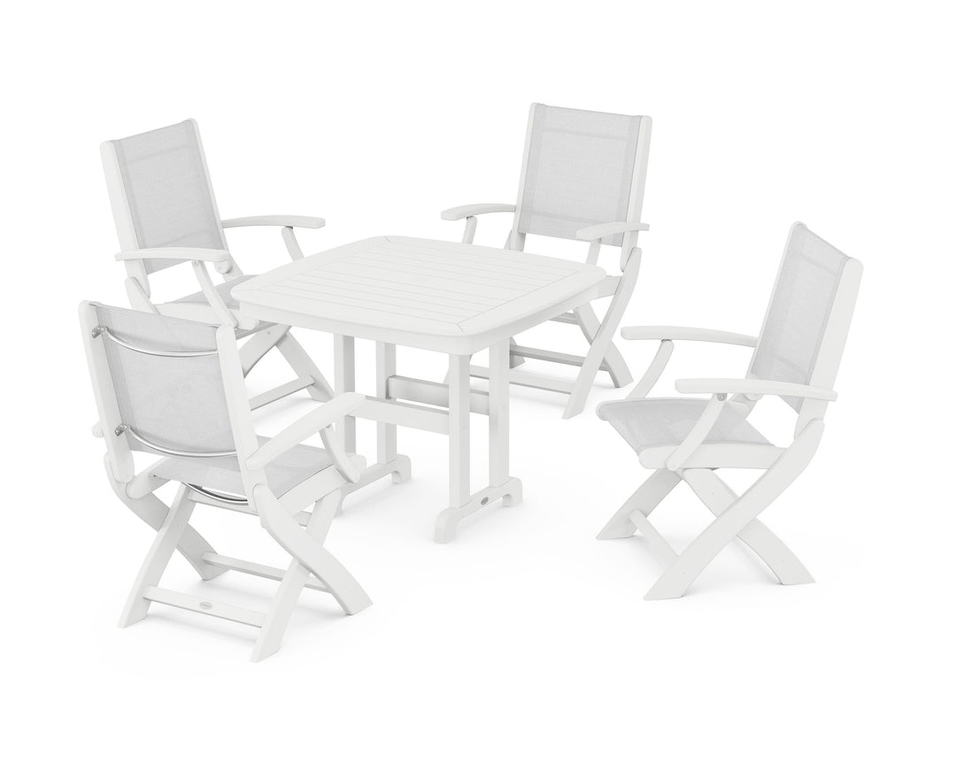 POLYWOOD® Coastal Folding Chair 5-Piece Dining Set