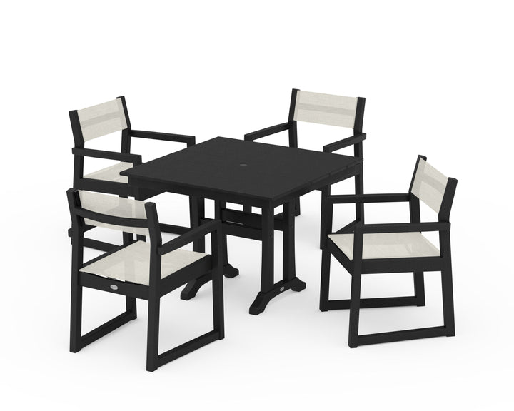 POLYWOOD® EDGE Sling 5-Piece Farmhouse Dining Set with Trestle Legs