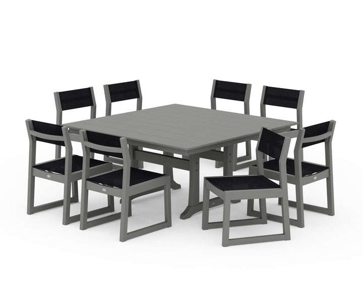 POLYWOOD® EDGE Sling Side Chair 9-Piece Farmhouse Trestle Dining Set