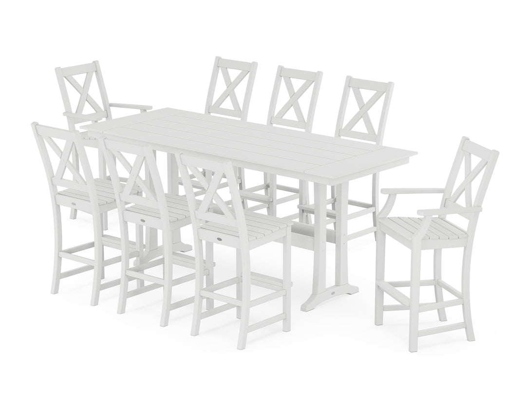 POLYWOOD® Braxton 9-Piece Farmhouse Bar Set with Trestle Legs
