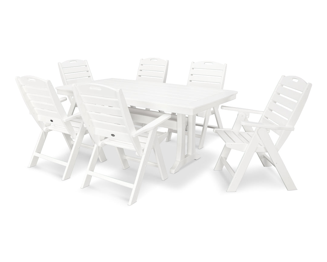 POLYWOOD® Nautical Folding Highback Chair 7-Piece Dining Set with Trestle Legs
