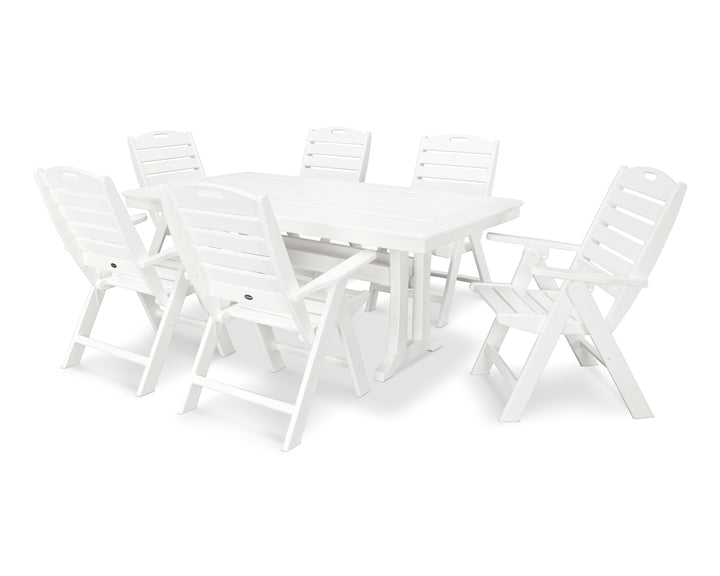 POLYWOOD® Nautical Folding Highback Chair 7-Piece Dining Set with Trestle Legs