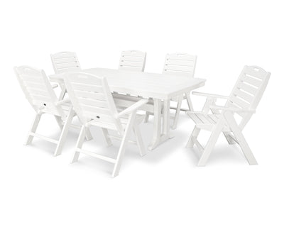 Nautical Folding Highback Chair 7-Piece Dining Set with Trestle Legs