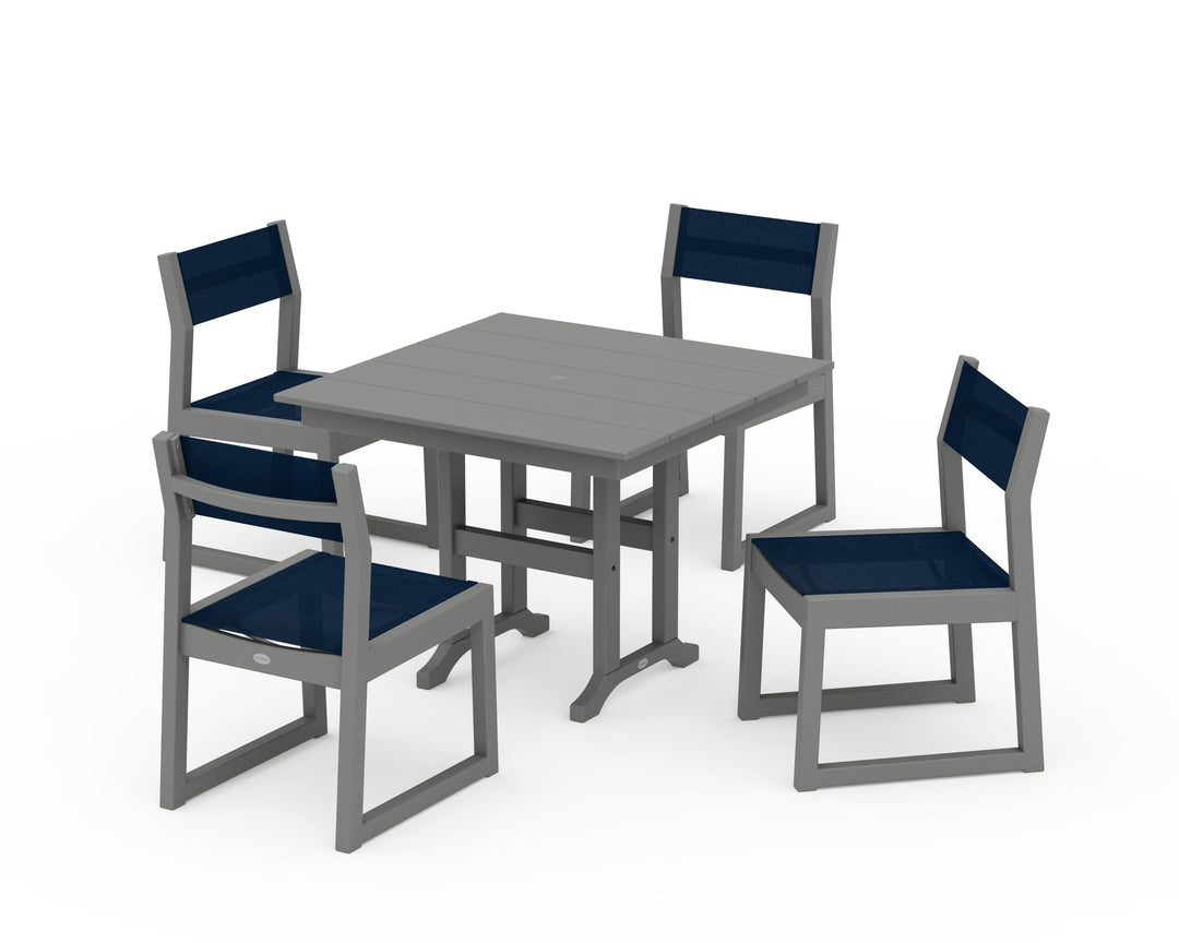 POLYWOOD® EDGE Sling Side Chair 5-Piece Farmhouse Dining Set