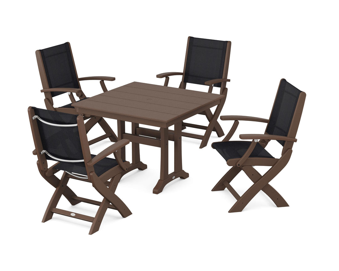 POLYWOOD® Coastal Folding Chair 5-Piece Farmhouse Dining Set With Trestle Legs