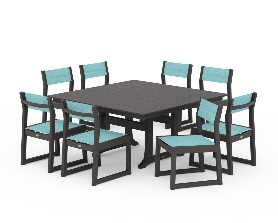 POLYWOOD® EDGE Sling Side Chair 9-Piece Farmhouse Trestle Dining Set
