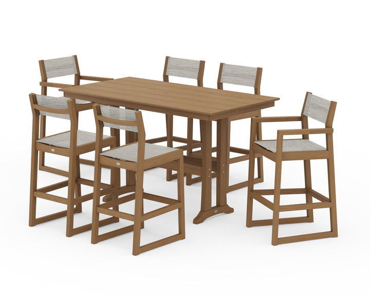 POLYWOOD® EDGE Sling 7-Piece Farmhouse Bar Set with Trestle Legs