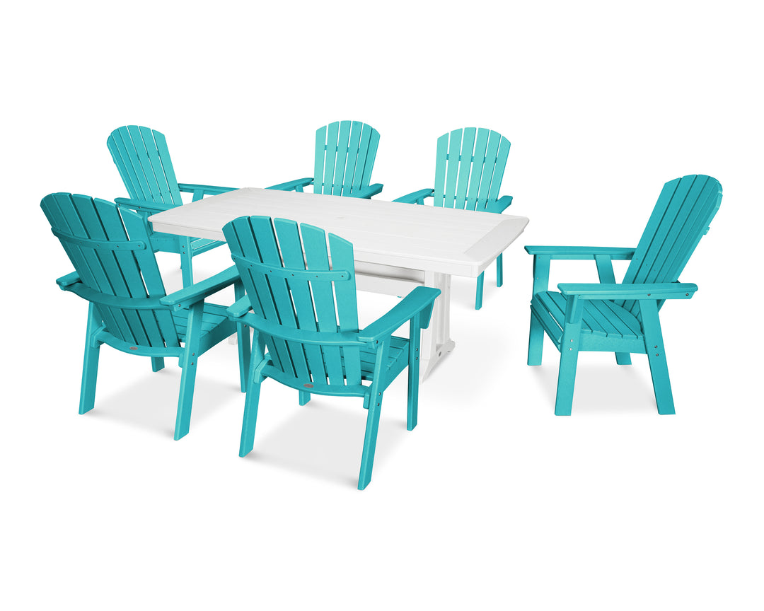POLYWOOD® Nautical Curveback Adirondack 7-Piece Dining Set with Trestle Legs