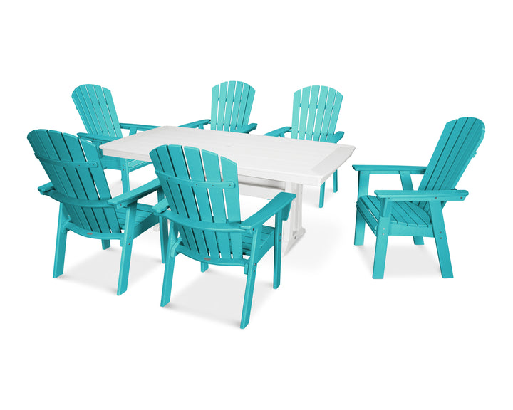 POLYWOOD® Nautical Curveback Adirondack 7-Piece Dining Set with Trestle Legs