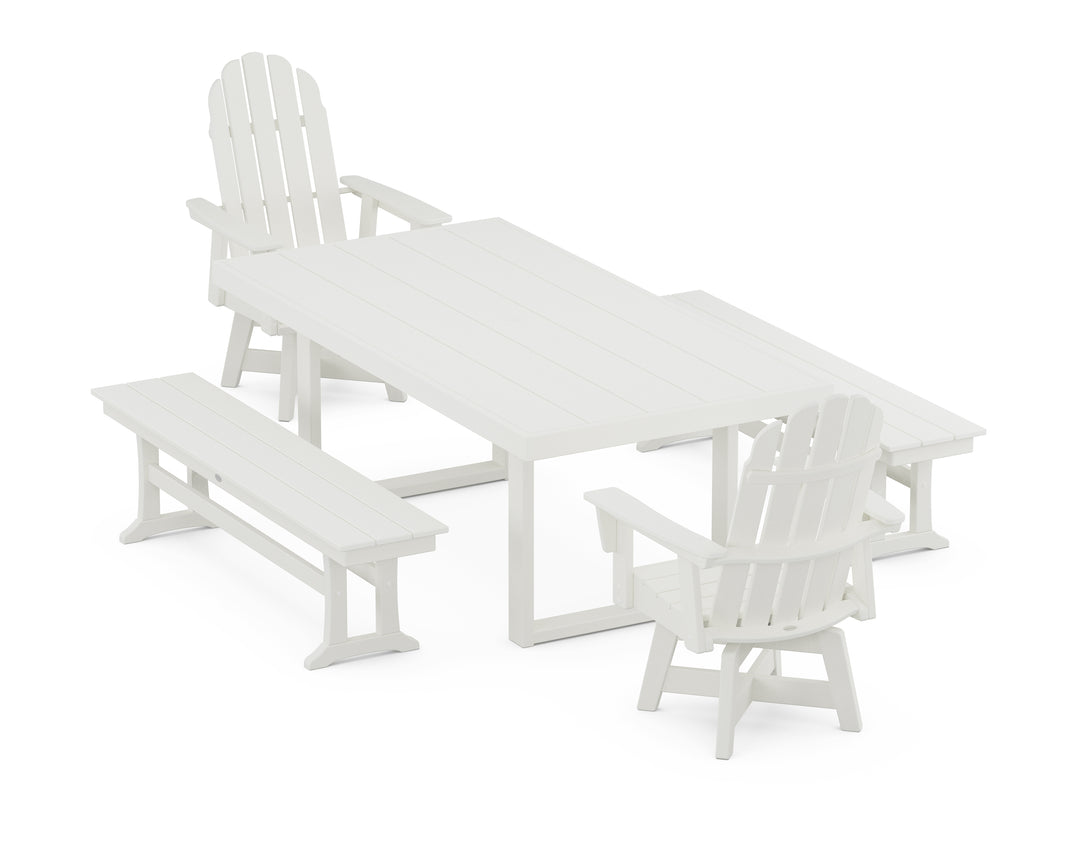 POLYWOOD® Vineyard Curveback Adirondack Swivel Chair 5-Piece Dining Set with Benches