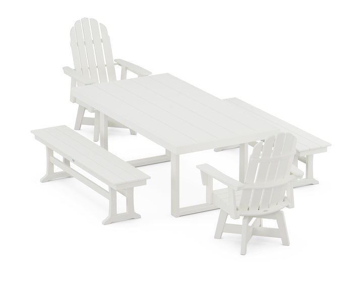 POLYWOOD® Vineyard Curveback Adirondack Swivel Chair 5-Piece Dining Set with Benches
