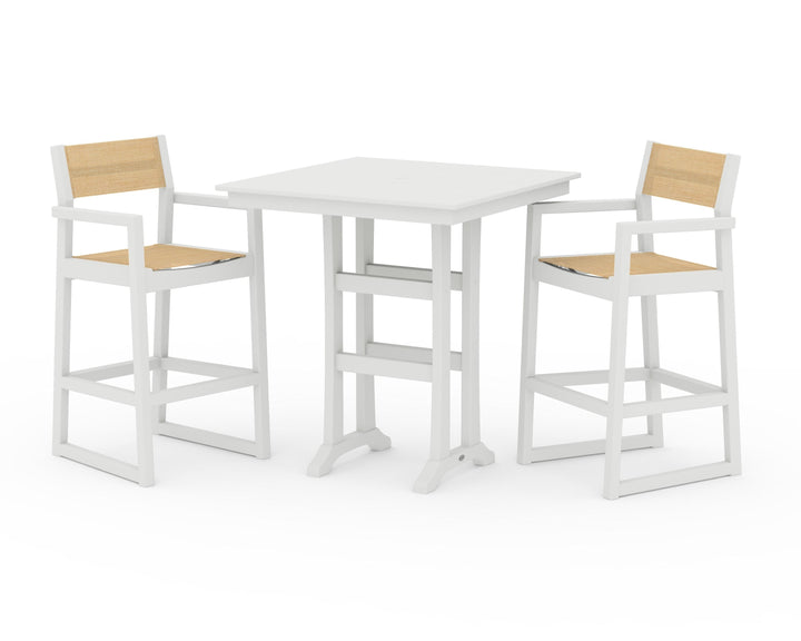 POLYWOOD® EDGE Sling Arm Chair 3-Piece Farmhouse Bar Set with Trestle Legs