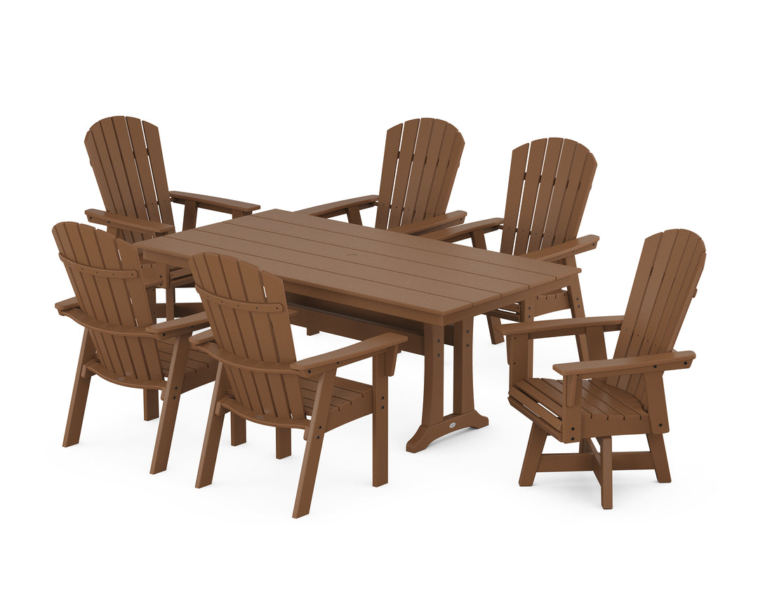 POLYWOOD® Nautical Curveback Adirondack Swivel Chair 7-Piece Farmhouse Dining Set With Trestle Legs