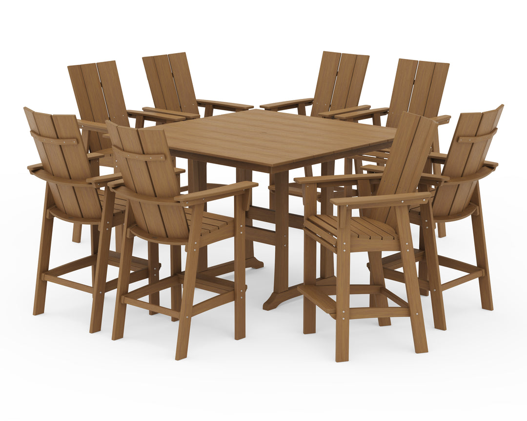 POLYWOOD® Modern Curveback Adirondack 9-Piece Farmhouse Trestle Bar Set