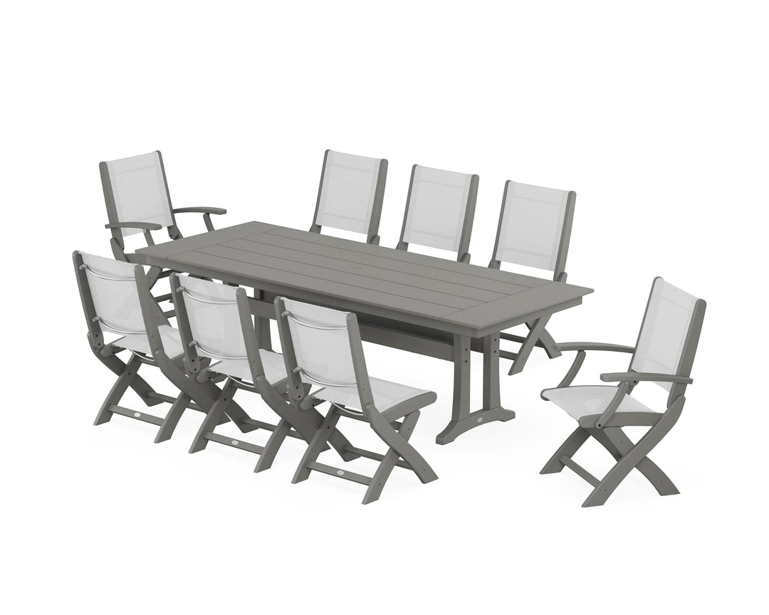 POLYWOOD® Coastal 9-Piece Folding Dining Chair Farmhouse Dining Set with Trestle Legs