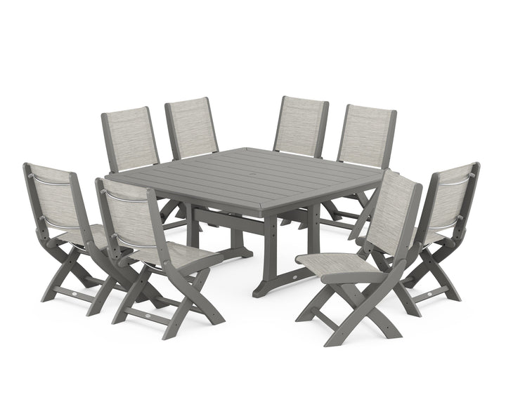 POLYWOOD® Coastal Folding Side Chair 9-Piece Dining Set with Trestle Legs