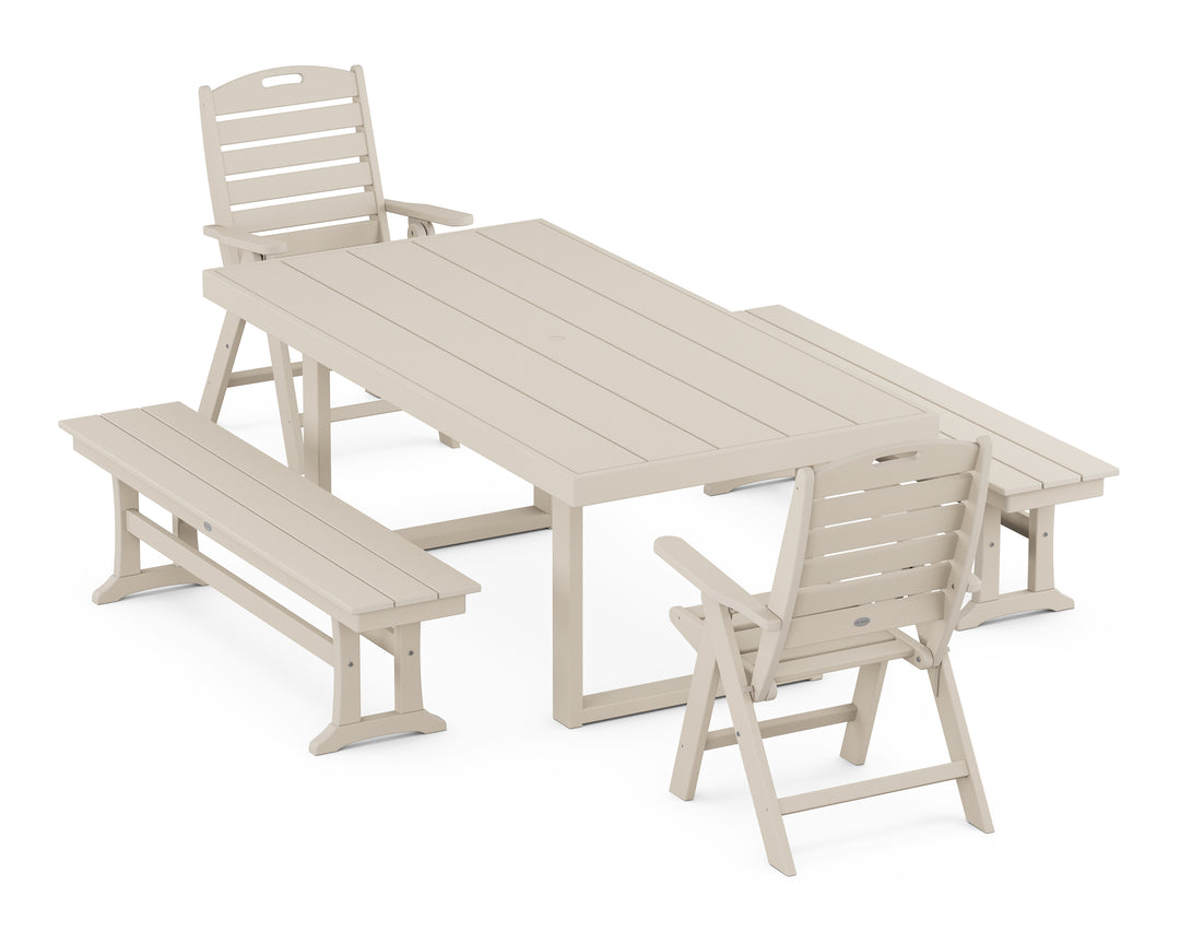 POLYWOOD® Nautical Folding Highback 5-Piece Dining Set with Trestle Legs