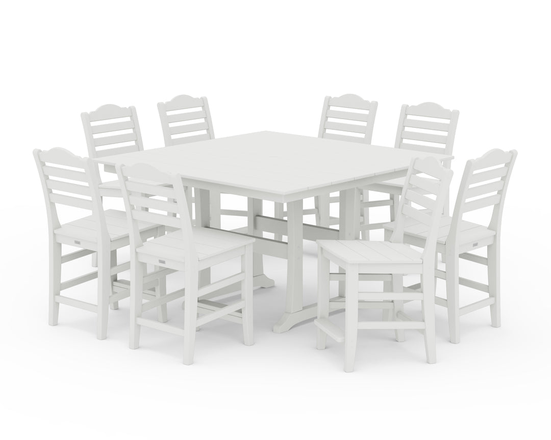 Draper James™ by  POLYWOOD® Savannah Side Chair 9-Piece Square Farmhouse Counter Set with Trestle Legs