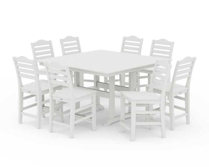 Draper James™ by  POLYWOOD® Savannah Side Chair 9-Piece Square Farmhouse Counter Set with Trestle Legs