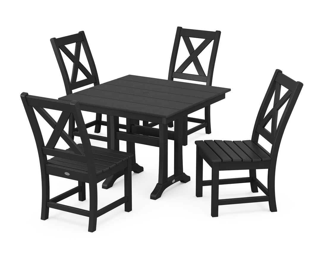 POLYWOOD® Braxton Side Chair 5-Piece Farmhouse Dining Set With Trestle Legs