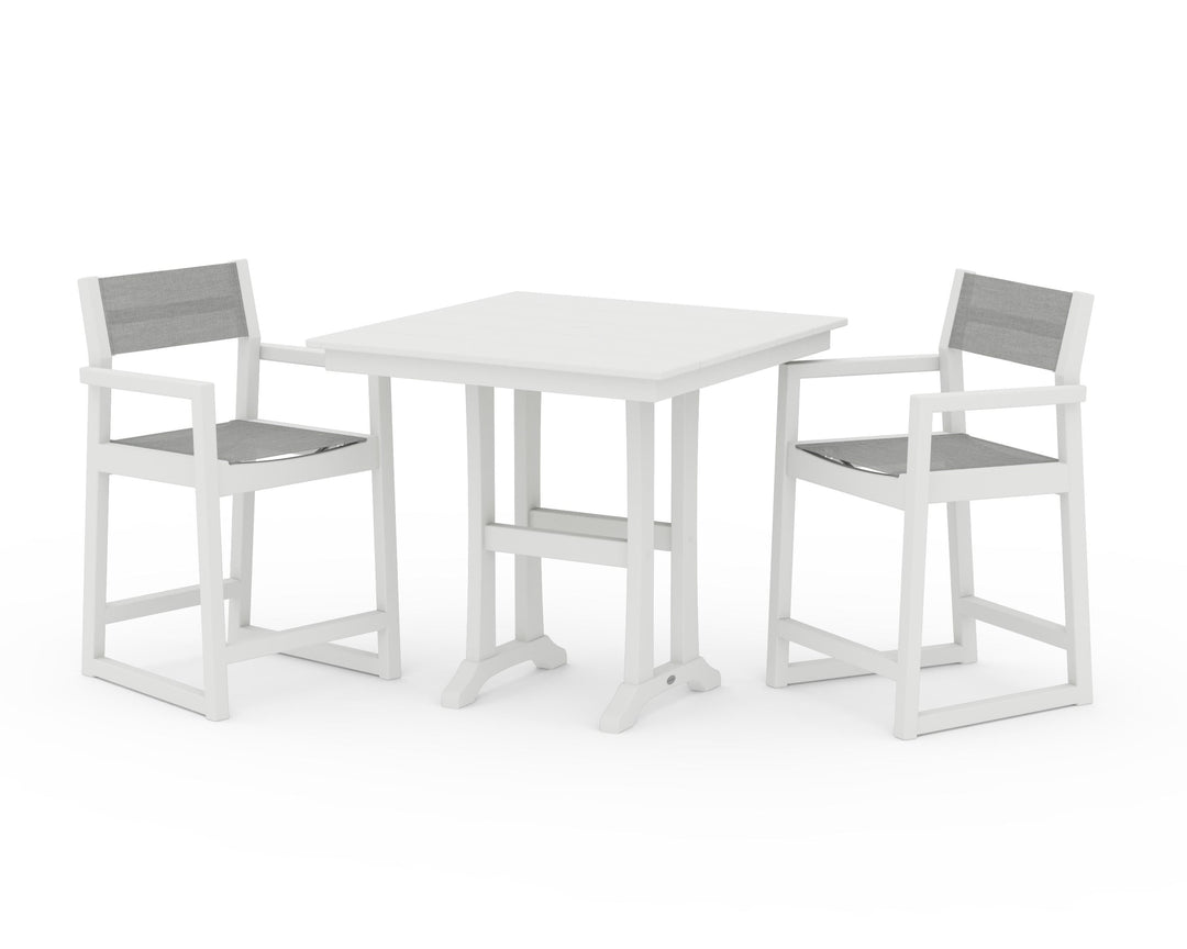 POLYWOOD® EDGE Sling Arm Chair 3-Piece Farmhouse Counter Set with Trestle Legs