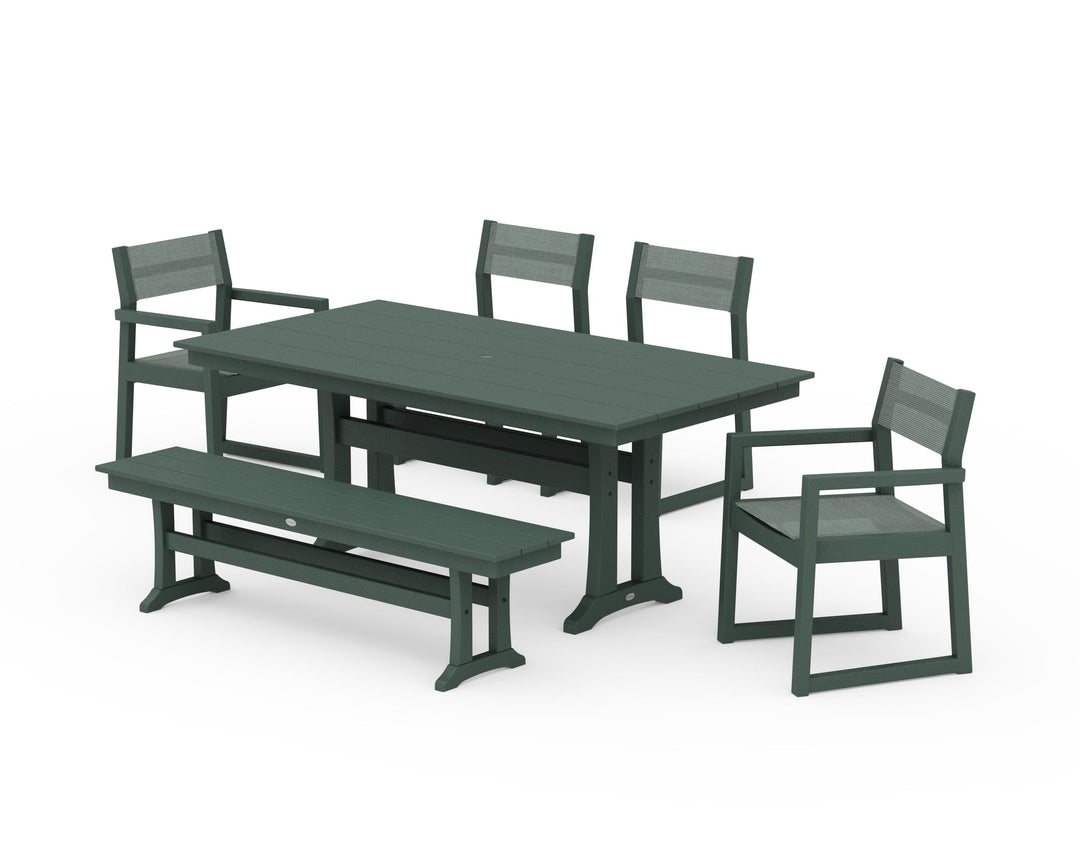 POLYWOOD® EDGE Sling 6-Piece Farmhouse Dining Set With Trestle Legs