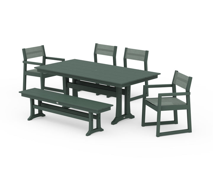 POLYWOOD® EDGE Sling 6-Piece Farmhouse Dining Set With Trestle Legs