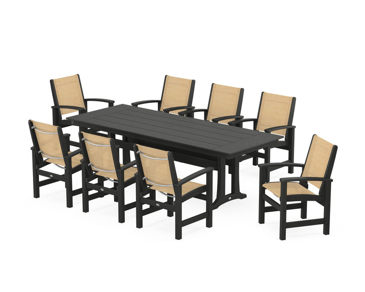 POLYWOOD® Coastal 9-Piece Farmhouse Dining Set with Trestle Legs
