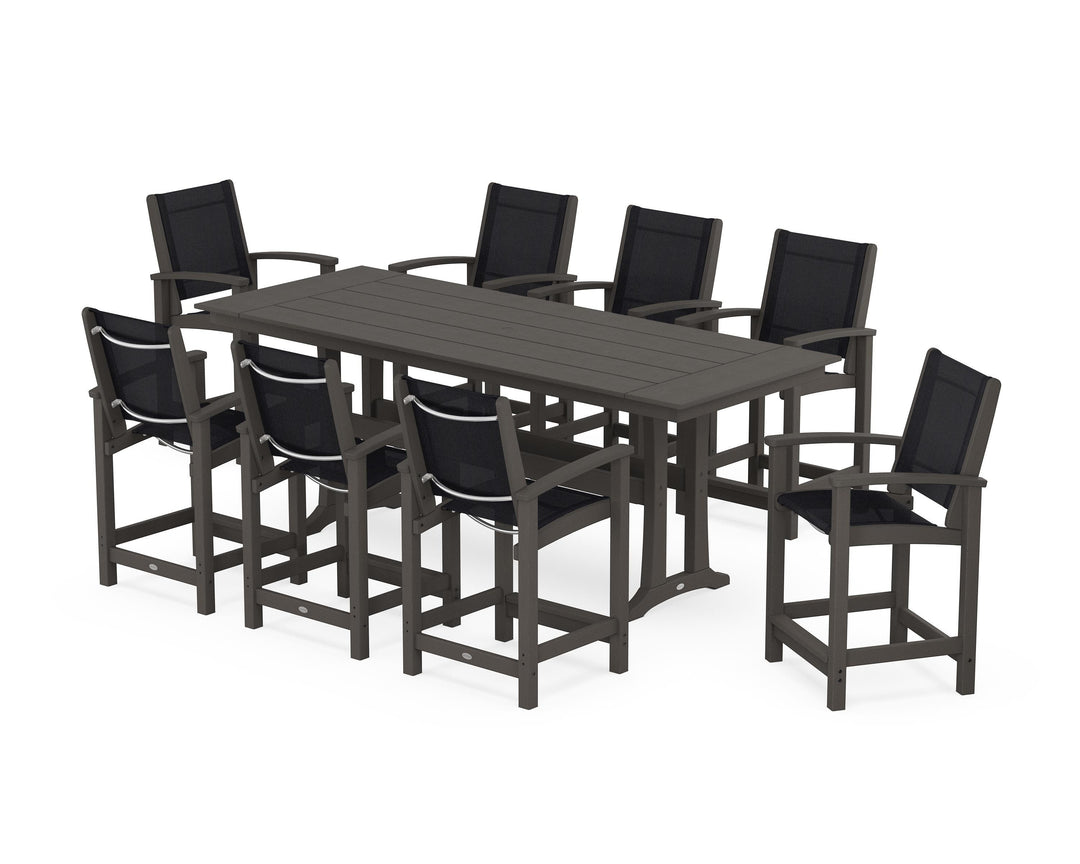 POLYWOOD® Coastal 9-Piece Farmhouse Counter Set with Trestle Legs