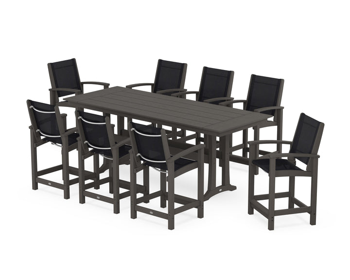 POLYWOOD® Coastal 9-Piece Farmhouse Counter Set with Trestle Legs