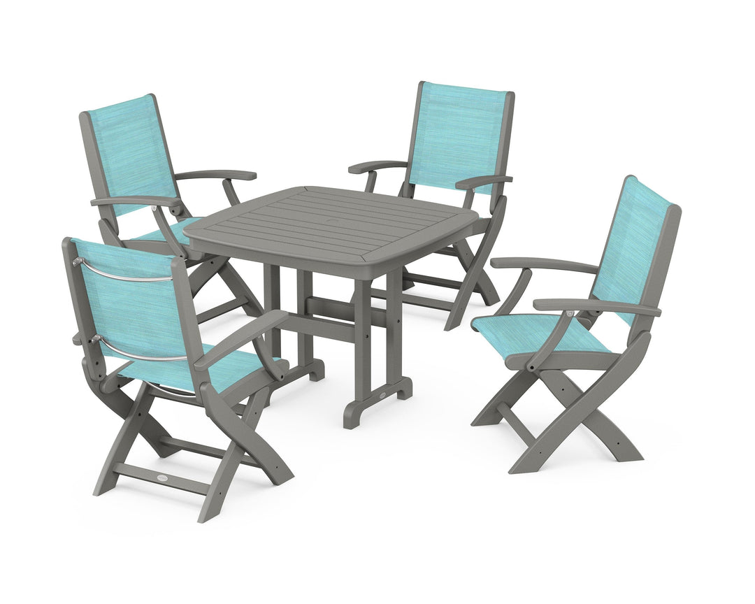 POLYWOOD® Coastal Folding Chair 5-Piece Dining Set