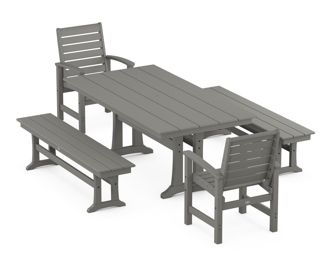 POLYWOOD® Signature 5-Piece Farmhouse Dining Set With Trestle Legs