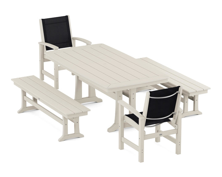 POLYWOOD® Coastal 5-Piece Dining Set with Trestle Legs and Benches