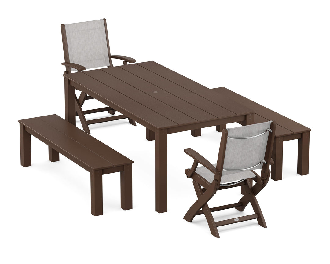 POLYWOOD® Coastal Folding Chair 5-Piece Parsons Dining Set with Benches