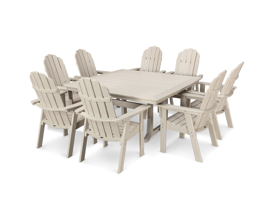 POLYWOOD® Vineyard Curveback Adirondack 9-Piece Nautical Trestle Dining Set